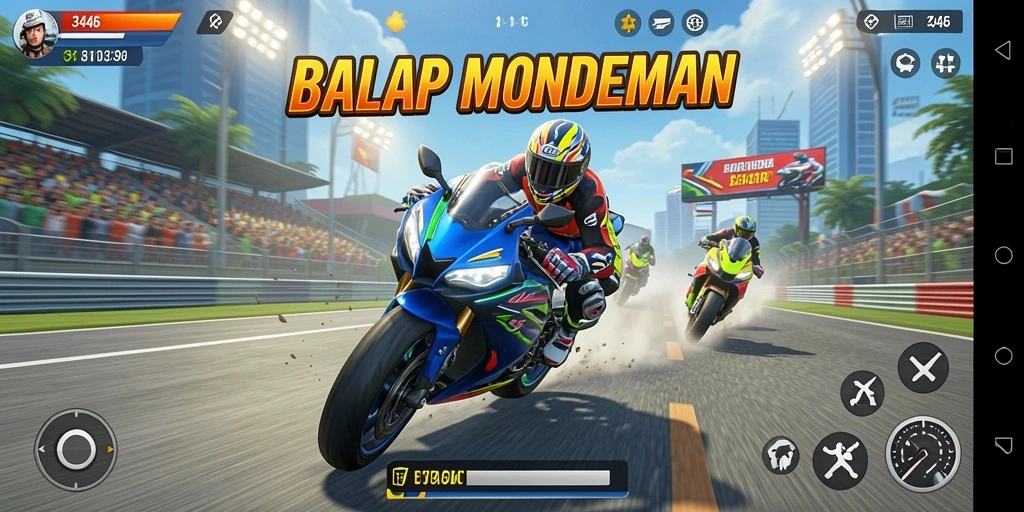 Gameplay seru dari balap motor yang mendebarkan di 3446.