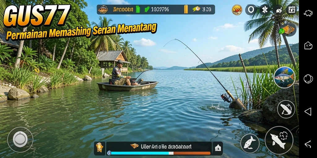 Screenshot GUS77 menunjukkan momen menangkap ikan di lokasi indah.