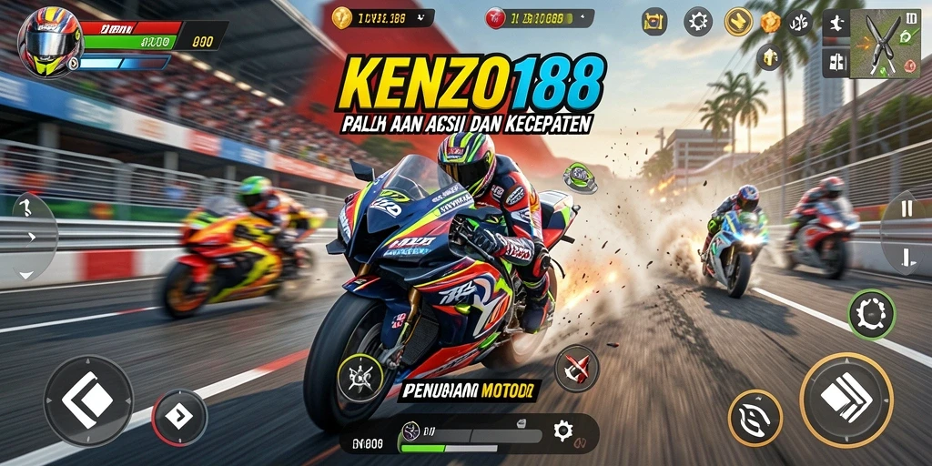 Screenshot gameplay <strong>KENZO188</strong> yang menunjukkan aksi balapan motor yang mendebarkan.